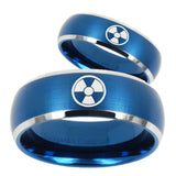 His and Hers Radiation Dome Brushed Blue 2 Tone Tungsten Engagement Ring Set