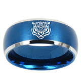 10mm Lion Dome Brushed Blue 2 Tone Tungsten Mens Wedding Band