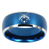 10mm Wolf Dome Brushed Blue 2 Tone Tungsten Mens Wedding Band