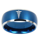 10mm Medical Symbol Dome Brushed Blue 2 Tone Tungsten Mens Wedding Band