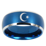 10mm Crescent Moon Stars Dome Brushed Blue 2 Tone Tungsten Mens Wedding Band