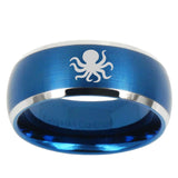 10mm Octopus Dome Brushed Blue 2 Tone Tungsten Mens Wedding Band