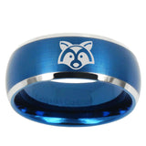 10mm Raccoon Animal Dome Brushed Blue 2 Tone Tungsten Mens Wedding Band