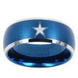 10mm Cowboys Star Dome Brushed Blue 2 Tone Tungsten Mens Wedding Band