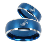 His Hers LA Dogers MLB Baseball Dome Brushed Blue 2 Tone Tungsten Promise Ring Set