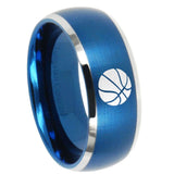 8mm Basketball Dome Brushed Blue 2 Tone Tungsten Carbide Mens Wedding Ring