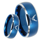 8MM Brush Blue Dome US Air Force Tungsten Carbide 2 Tone Laser Engraved Ring
