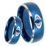 8mm Cobra Dome Brushed Blue 2 Tone Tungsten Carbide Wedding Band Ring