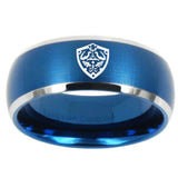 10mm Zelda Hylian Shield Dome Brushed Blue 2 Tone Tungsten Mens Anniversary Ring