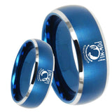 8mm Military Pow Dome Brushed Blue 2 Tone Tungsten Carbide Anniversary Ring