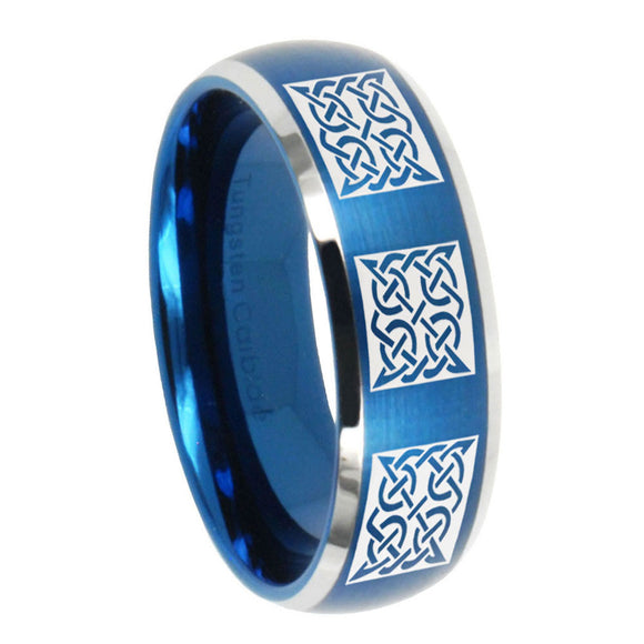 10mm Multiple Crosses Dome Brushed Blue 2 Tone Tungsten Mens Engagement Ring
