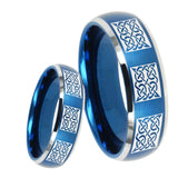 8mm Multiple Celtic Dome Brushed Blue 2 Tone Tungsten Carbide Rings for Men
