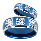 His Hers Multiple Celtic Dome Brushed Blue 2 Tone Tungsten Mens Ring Set