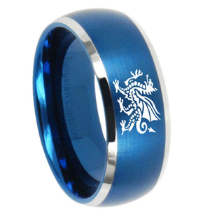 10mm Dragon Dome Brushed Blue 2 Tone Tungsten Carbide Men's Bands Ring