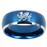 10mm Dragon Dome Brushed Blue 2 Tone Tungsten Carbide Men's Bands Ring