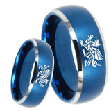 8mm Dragon Dome Brushed Blue 2 Tone Tungsten Carbide Bands Ring