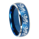 8mm Multiple Dragon Dome Brushed Blue 2 Tone Tungsten Carbide Engraved Ring