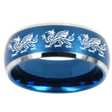 10mm Multiple Dragon Dome Brushed Blue 2 Tone Tungsten Men's Promise Rings