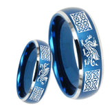8mm Multiple Dragon Celtic Dome Brushed Blue 2 Tone Tungsten Wedding Bands Ring