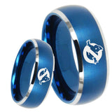 8mm Ghostbusters Dome Brushed Blue 2 Tone Tungsten Carbide Custom Mens Ring