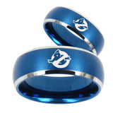 His Hers Ghostbusters Dome Brushed Blue 2 Tone Tungsten Engraved Ring Set