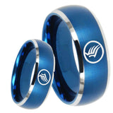 8MM Brush Blue Dome Mass Effect Tungsten Carbide 2 Tone Laser Engraved Ring