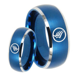 His Her Satin Blue Dome Mass Effect Two Tone Tungsten Wedding Rings Set