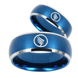 His Her Satin Blue Dome Mass Effect Two Tone Tungsten Wedding Rings Set