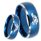 8mm Wolf Dome Brushed Blue 2 Tone Tungsten Carbide Custom Ring for Men