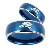 His Hers Wolf Dome Brushed Blue 2 Tone Tungsten Mens Anniversary Ring Set