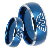 8mm Waylon Jennings Dome Brushed Blue 2 Tone Tungsten Carbide Engraved Ring