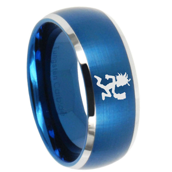 10mm Hatchet Man Dome Brushed Blue 2 Tone Tungsten Carbide Mens Promise Ring