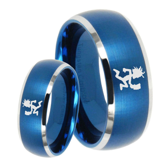 His Hers Hatchet Man Dome Brushed Blue 2 Tone Tungsten Men's Bands Ring Set