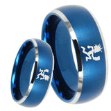 8mm Hatchet Man Dome Brushed Blue 2 Tone Tungsten Carbide Mens Anniversary Ring