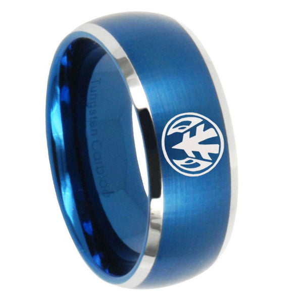 8mm Love Power Rangers Dome Brushed Blue 2 Tone Tungsten Wedding Band Mens