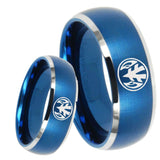 8mm Love Power Rangers Dome Brushed Blue 2 Tone Tungsten Wedding Band Mens