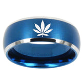 10mm Marijuana Leaf Dome Brushed Blue 2 Tone Tungsten Carbide Engraved Ring