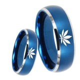 8mm Marijuana Leaf Dome Brushed Blue 2 Tone Tungsten Carbide Men's Wedding Ring