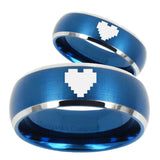 His Her Satin Blue Dome Zelda Heart Two Tone Tungsten Wedding Rings Set