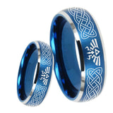 8mm Celtic Zelda Dome Brushed Blue 2 Tone Tungsten Carbide Personalized Ring