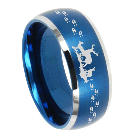 10mm Deer Hunting Dome Brushed Blue 2 Tone Tungsten Mens Wedding Band