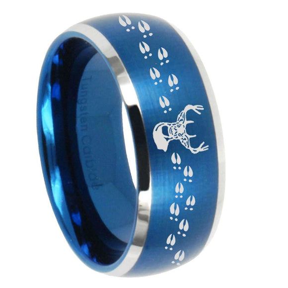 8mm Deer Antler Dome Brushed Blue 2 Tone Tungsten Mens Promise Ring