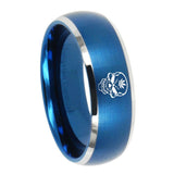 8mm Skull Marijuana Leaf  Dome Brushed Blue 2 Tone Tungsten Promise Ring