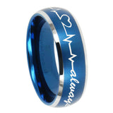 10mm Heart Beat forever Heart always Dome Brushed Blue 2 Tone Tungsten Bands Ring