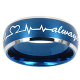 10mm Heart Beat forever Heart always Dome Brushed Blue 2 Tone Tungsten Bands Ring