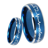 8mm Heart Beat forever Heart always Dome Brushed Blue 2 Tone Tungsten Men's Ring