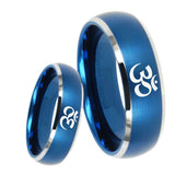 8mm Om Aum Yoga  Dome Brushed Blue 2 Tone Tungsten Carbide Wedding Band Mens