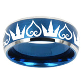 10mm Hearts and Crowns Dome Brushed Blue 2 Tone Tungsten Men's Wedding Band