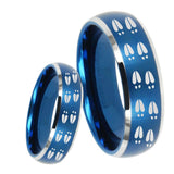 8mm Deer Tracks Dome Brushed Blue 2 Tone Tungsten Carbide Custom Ring for Men