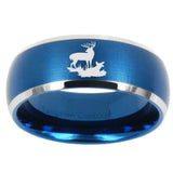 10mm Deer Hunting Dome Brushed Blue 2 Tone Tungsten Carbide Men's Bands Ring